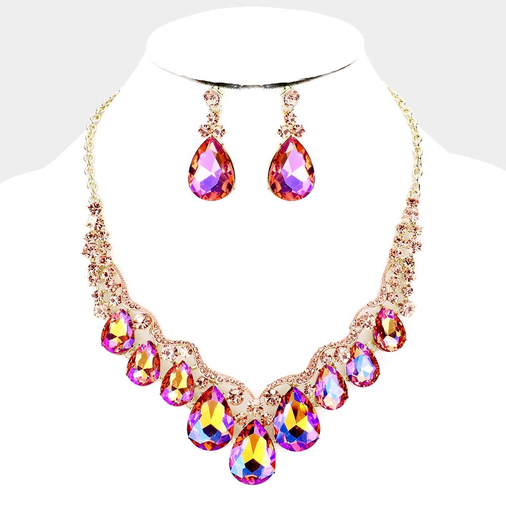 Peach and purple teardrop necklace set